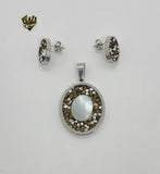 (4-9028-A) Stainless Steel - Zircon Oval Set. - Fantasy World Jewelry