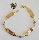 (1-0784) Gold Laminate - 7.5mm Alternative Three Tones Bracelet - 7.5" - BGF - Fantasy World Jewelry