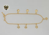 (1-0196) Gold Laminate - 2mm Link Heart Locks Anklet - 10" - BGF