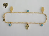 (1-0147) Gold Laminate - 2.5mm Figaro Link Anklet with Charms - 10" - BGF - Fantasy World Jewelry