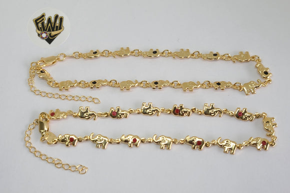 (1-0096) Gold Laminate - 6mm  Elephant Anklets - 10