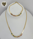 (4-7050) Stainless Steel - 3mm Multicolor Stones Herringbone Link Set - 16"