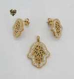 (4-9007) Stainless Steel - Zircon Hamsa Hand Set. - Fantasy World Jewelry
