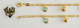 (1-0719) Gold Laminate-3mm Figaro Link Bracelet w/ Charms- 7.5" -BGO - Fantasy World Jewelry
