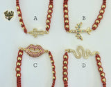 (1-60099) - Gold Plated Red String Bracelet (CZ Stone) - Fantasy World Jewelry