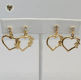 (1-1118) Gold Laminate - Hearts Earrings - BGF - Fantasy World Jewelry
