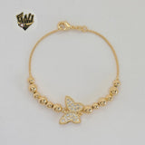 (1-0592) Gold Laminate - 1.5mm Box Link Beads Butterfly Bracelet - 8" - BGF