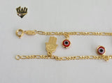 (1-0147) Gold Laminate - 2.5mm Figaro Link Anklet with Charms - 10" - BGF - Fantasy World Jewelry