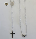 (4-6014) Stainless Steel - 4mm Clear Rosary Necklace - 22". - Fantasy World Jewelry