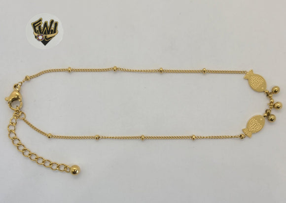 (4-3311) Stainless Steel - 1mm Curb Link Fishes Anklet - 8.5