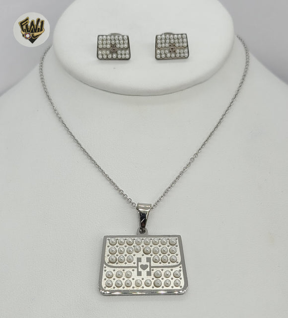 (4-9004) Stainless Steel - 1.5mm Rolo w/ Pearls Set - 18