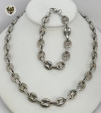 (4-7137) Stainless Steel - 11mm Puff Marine Link Men Set - 30''. - Fantasy World Jewelry