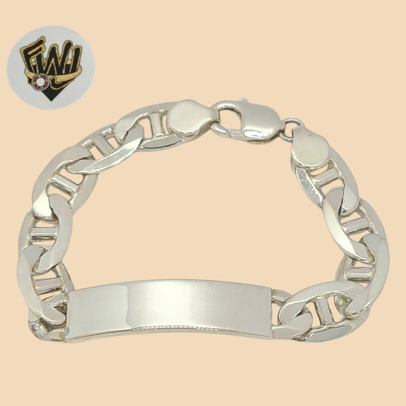 (2-0487) 925 Sterling Silver - 11.5mm Marine Link Plate Bracelet - 8