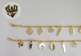 (1-0614) Gold Laminate Bracelet- 3mm Link Bracelet w/Charms -7''-BGF - Fantasy World Jewelry