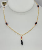 (1-6256) Gold Laminate - 2.5mm Figaro Link Azabache Necklace - BGF - Fantasy World Jewelry