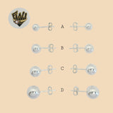 (2-3185) 925 Sterling Silver - Plain Ball Stud Earrings. - Fantasy World Jewelry