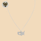 (2-66099) Plata de ley 925 - Collar con mapa de EE. UU. con eslabones de 1 mm.