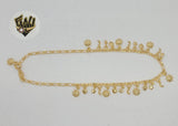 (1-0175) Gold Laminate - 2.5mm Figaro Link Charms Anklet - 10" - BGF - Fantasy World Jewelry