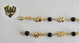 (1-0539) Gold Laminate Bracelet -5.5mm Bracelet w/Elephants and Beads- 7.5''-BGO - Fantasy World Jewelry
