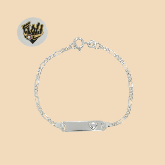 (2-0468-1) 925 Sterling Silver - 2mm Figaro Link Plate Kids Bracelet - 6
