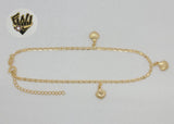 (1-0171) Gold Laminate - 2.5mm Flat Marine Link Charms Anklet - 10" - BGF - Fantasy World Jewelry