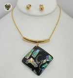 (4-7073) Stainless Steel - 2mm Abalone Set - 18". - Fantasy World Jewelry