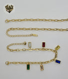 (4-7016) Stainless Steel - 3mm Multicolor Stones Paper Clip Link Set - 16"