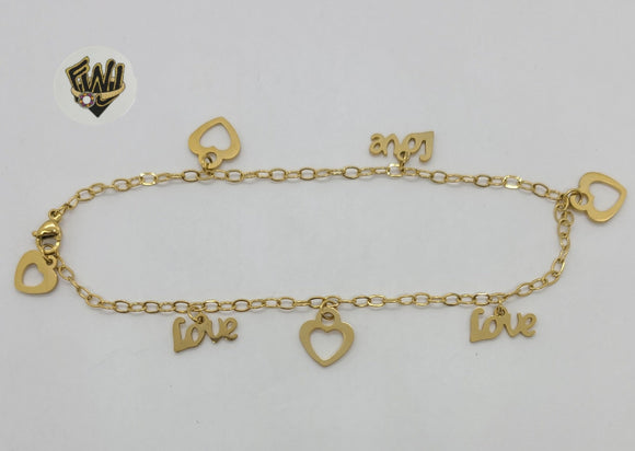 (4-3300-2) Stainless Steel - 2.5mm Rolo Link Charms Anklet - 10.5