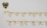 (1-0586) Gold Laminate Bracelet- 2.5mm Figaro Link Bracelet w/Charms-7''-BGO - Fantasy World Jewelry