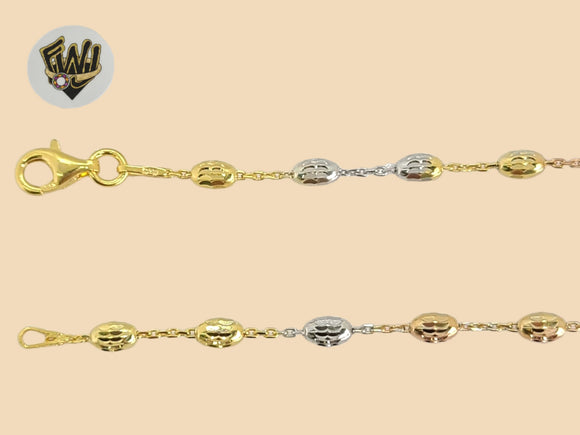 (2-0161) 925 Sterling Silver - Three Tone Balls Anklet - 10