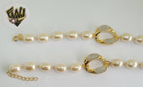 (1-0748) Gold Laminate -Alternative Link Bracelet w/ Pearls 7.5" -BGF - Fantasy World Jewelry