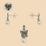 (2-6845) 925 Sterling Silver - Butterfly Pearl Set. - Fantasy World Jewelry