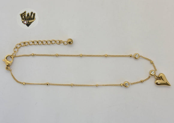 (4-3310) Stainless Steel - 1mm Curb Link Heart Anklet - 8.5