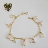 (1-0586) Gold Laminate Bracelet- 2.5mm Figaro Link Bracelet w/Charms-7''-BGO - Fantasy World Jewelry