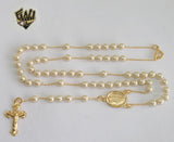 (1-3356) Gold Laminate - 4mm Pearls Rosary Necklace - 17.5''- BGO. - Fantasy World Jewelry