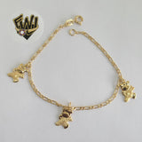 (1-0609) Gold Laminate Bracelet-2mm Figaro Link Bracelet w/Charms -7.5''-BGO - Fantasy World Jewelry