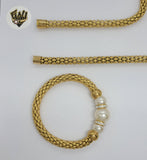 (4-7021) Stainless Steel - 8mm Pearl Link Set - 18". - Fantasy World Jewelry