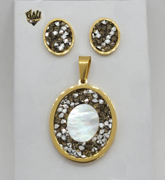 (4-9028-A) Stainless Steel - Zircon Oval Set. - Fantasy World Jewelry