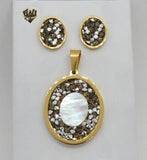 (4-9028-A) Stainless Steel - Zircon Oval Set. - Fantasy World Jewelry