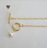 (MNECKL-01) Gold Laminate - Pearl Toggle Necklace - BGF - Fantasy World Jewelry