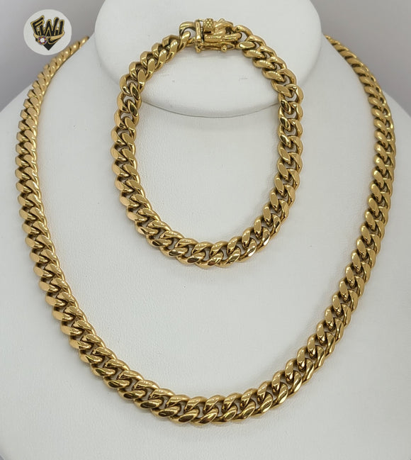 (4-7159) Stainless Steel - 8mm Curb Link Men Set - 24''. - Fantasy World Jewelry