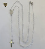 (4-6014) Stainless Steel - 4mm Clear Rosary Necklace - 22". - Fantasy World Jewelry