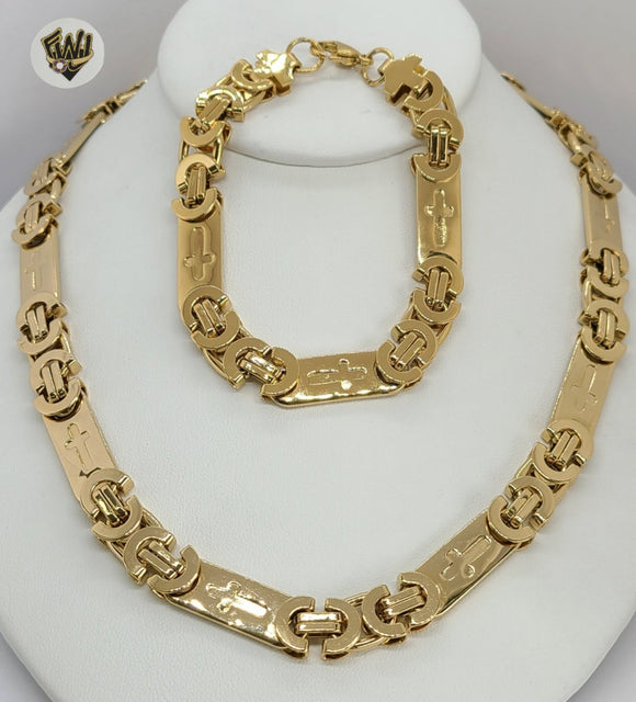 (4-7150) Stainless Steel - 11mm Alternative Link Men Set - 24''. - Fantasy World Jewelry