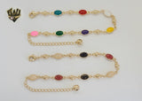 (1-0254) Gold Laminate - 2mm Multicolor Link Anklet - 8" - BGO