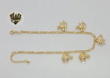 (1-0105) Gold Laminate - 3mm Figaro Link Elephants Anklet - BGF - Fantasy World Jewelry