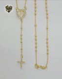 (1-3322) Gold Laminate - 3mm Beads Rosary Necklace - 18" - BGF. - Fantasy World Jewelry