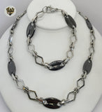 (4-7072) Stainless Steel - 13mm Puff Marine Link Men Set - 22". - Fantasy World Jewelry