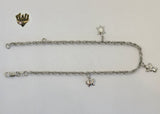 (4-3302) Stainless Steel - 3mm Link Charms Anklet - 10" - Fantasy World Jewelry
