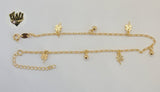 (1-0181) Gold Laminate - 2mm Anklet with Charms - 9.5" - BGF - Fantasy World Jewelry