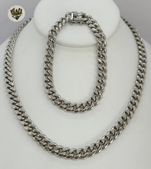 (4-7151) Stainless Steel - 8mm Curb Link Men Set - 24''. - Fantasy World Jewelry